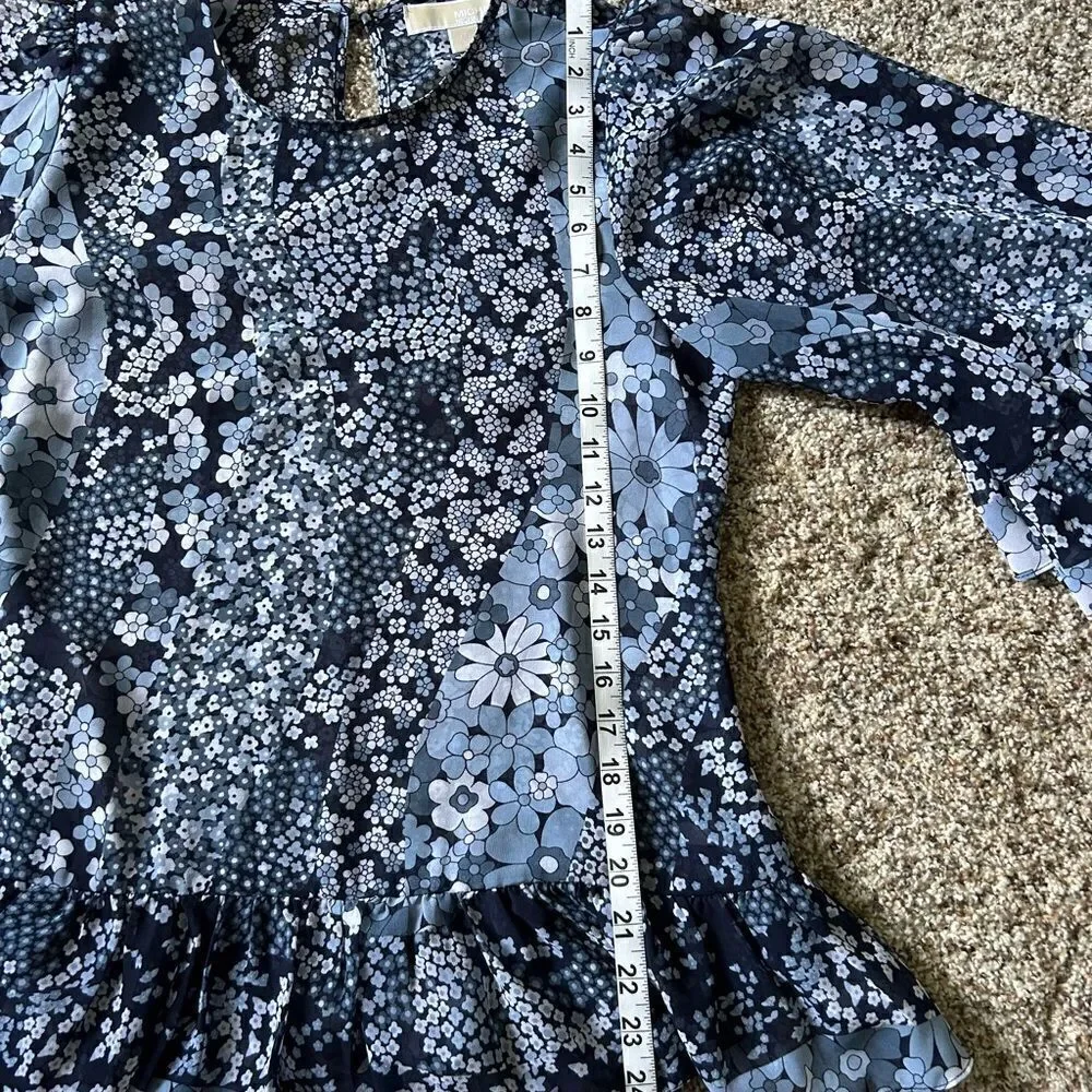 Michael Kors Women’s Blue Floral Sheer Flowy Boho Romantic Top Size Medium - Picture 10 of 12